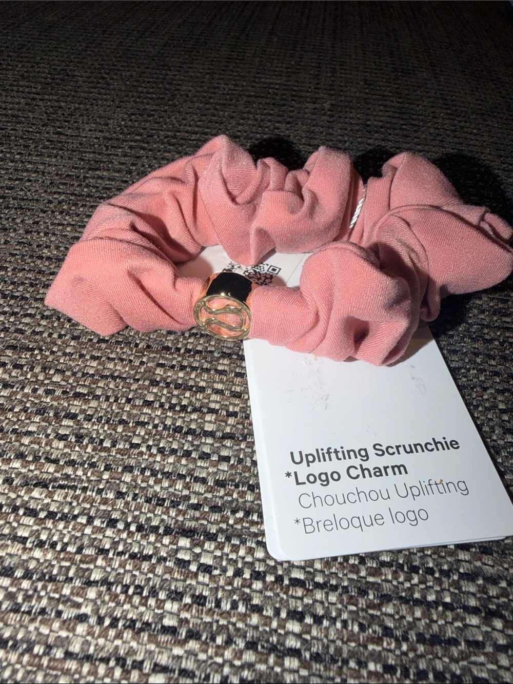 Lululemon Uplifting Scrunchie with Gold Logo Charm - Pink
